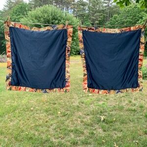 2 Pottery Barn Navy Blue Pillow Shams 25in Square Polyester Yellow Red Ruffle